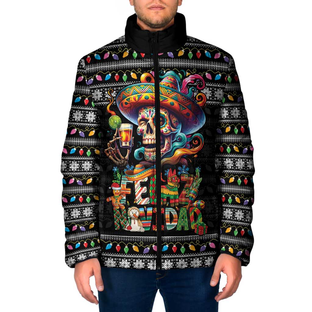 Mexican Sugar Skull Spanish Christmas Padded Jacket Feliz Navidad Mexico - Wonder Print Shop