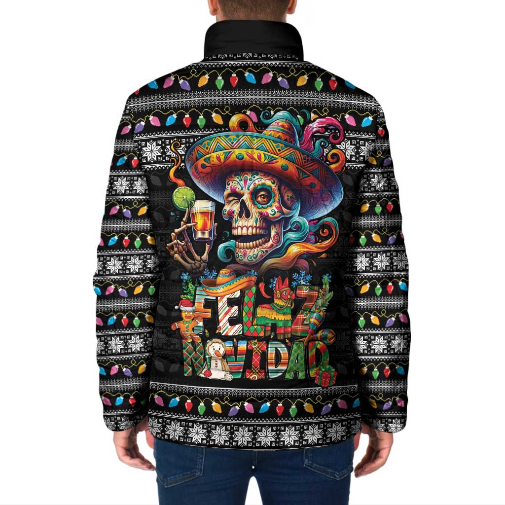 Mexican Sugar Skull Spanish Christmas Padded Jacket Feliz Navidad Mexico - Wonder Print Shop