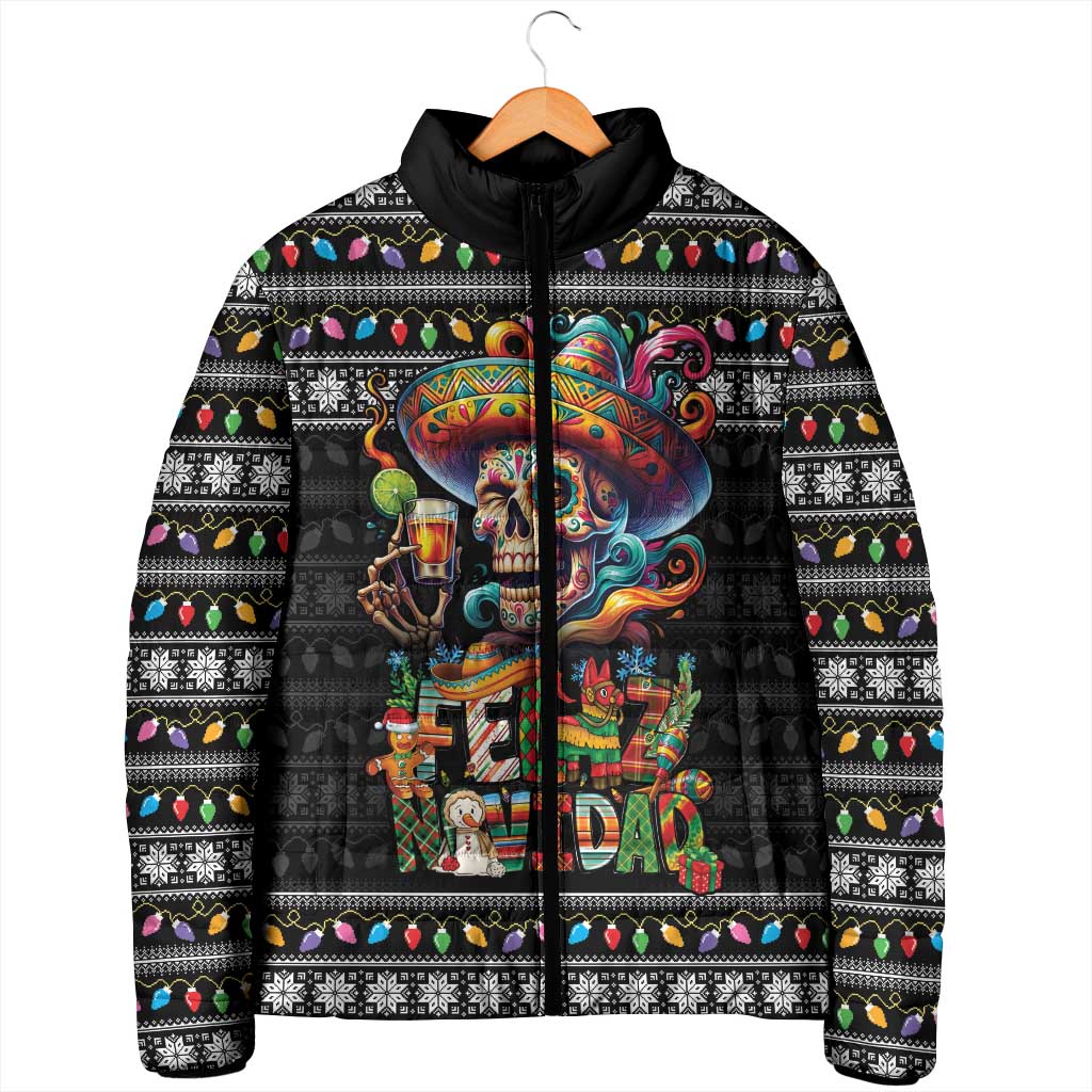 Mexican Sugar Skull Spanish Christmas Padded Jacket Feliz Navidad Mexico - Wonder Print Shop