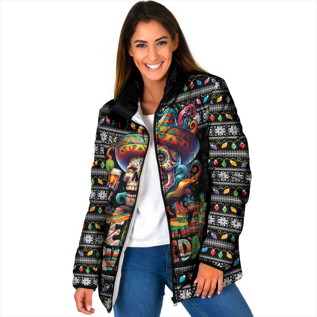 Mexican Sugar Skull Spanish Christmas Padded Jacket Feliz Navidad Mexico - Wonder Print Shop