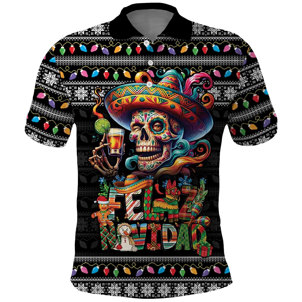 Mexican Sugar Skull Spanish Christmas Polo Shirt Feliz Navidad Mexico - Wonder Print Shop