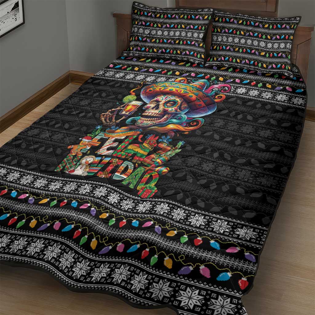 Mexican Sugar Skull Spanish Christmas Quilt Bed Set Feliz Navidad Mexico - Wonder Print Shop