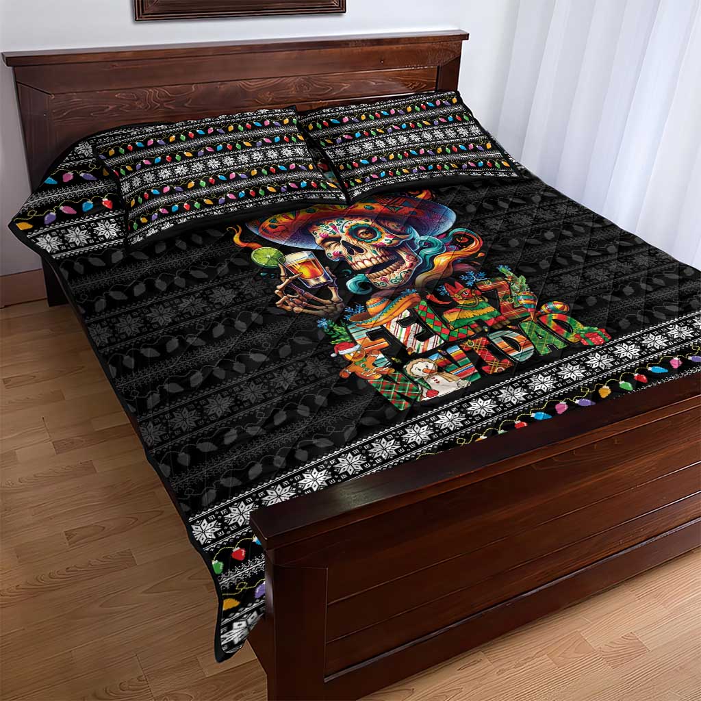 Mexican Sugar Skull Spanish Christmas Quilt Bed Set Feliz Navidad Mexico - Wonder Print Shop