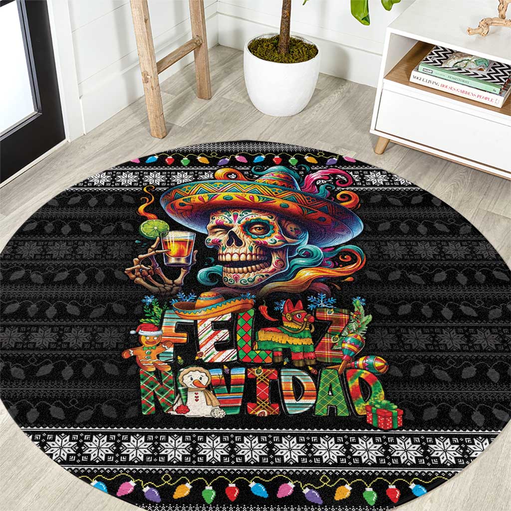 Mexican Sugar Skull Spanish Christmas Round Carpet Feliz Navidad Mexico - Wonder Print Shop