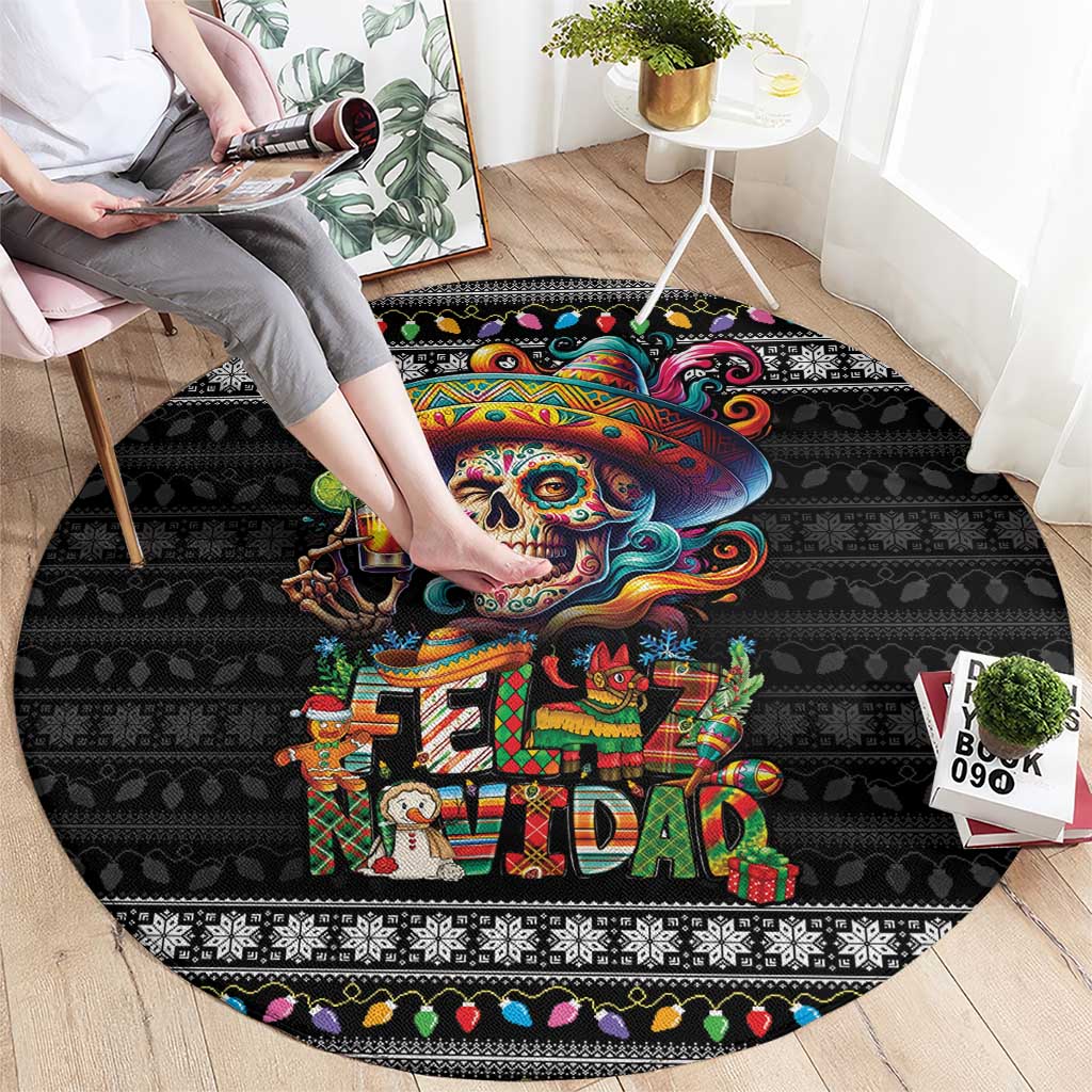 Mexican Sugar Skull Spanish Christmas Round Carpet Feliz Navidad Mexico - Wonder Print Shop