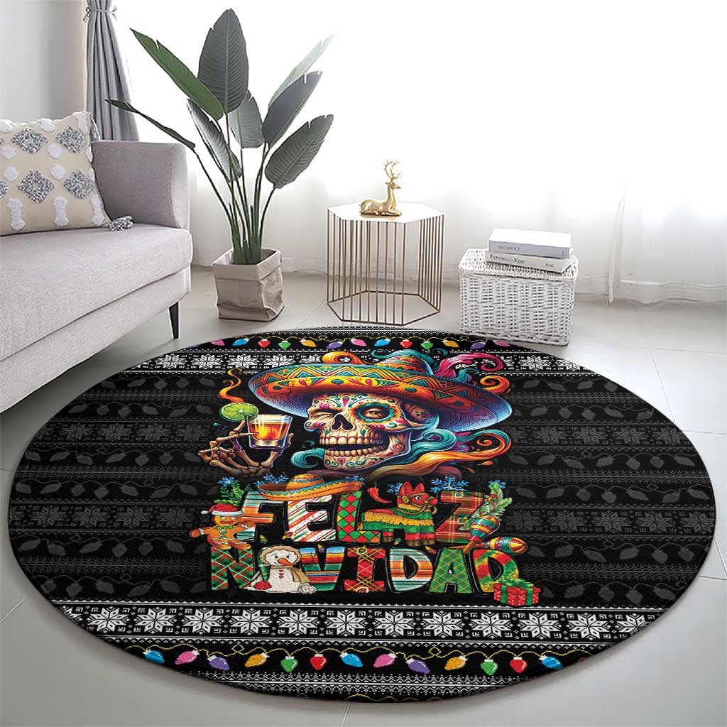 Mexican Sugar Skull Spanish Christmas Round Carpet Feliz Navidad Mexico - Wonder Print Shop