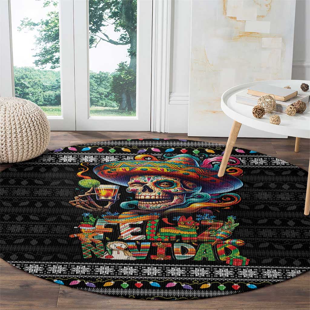 Mexican Sugar Skull Spanish Christmas Round Carpet Feliz Navidad Mexico - Wonder Print Shop