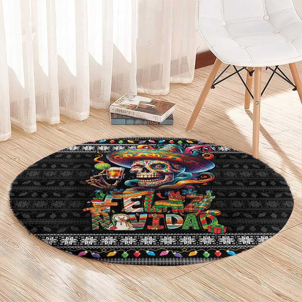 Mexican Sugar Skull Spanish Christmas Round Carpet Feliz Navidad Mexico - Wonder Print Shop