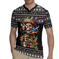 Mexican Sugar Skull Spanish Christmas Rugby Jersey Feliz Navidad Mexico - Wonder Print Shop