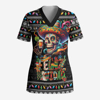 Mexican Sugar Skull Spanish Christmas Scrub Top Feliz Navidad Mexico - Wonder Print Shop