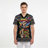 Mexican Sugar Skull Spanish Christmas Scrub Top Feliz Navidad Mexico - Wonder Print Shop