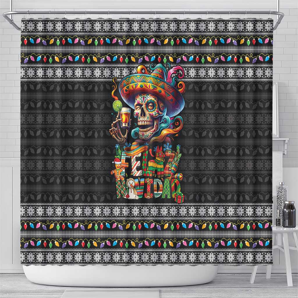 Mexican Sugar Skull Spanish Christmas Shower Curtain Feliz Navidad Mexico - Wonder Print Shop