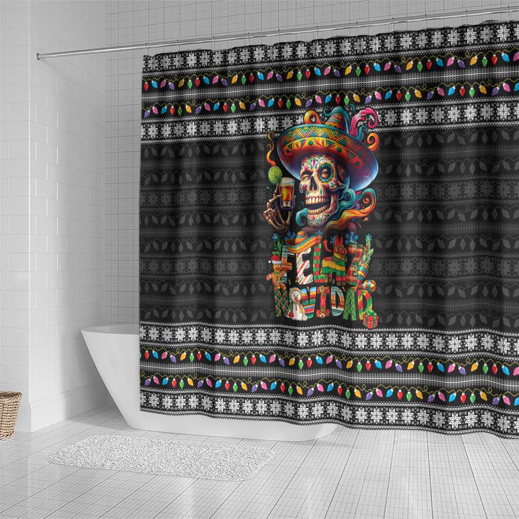Mexican Sugar Skull Spanish Christmas Shower Curtain Feliz Navidad Mexico - Wonder Print Shop
