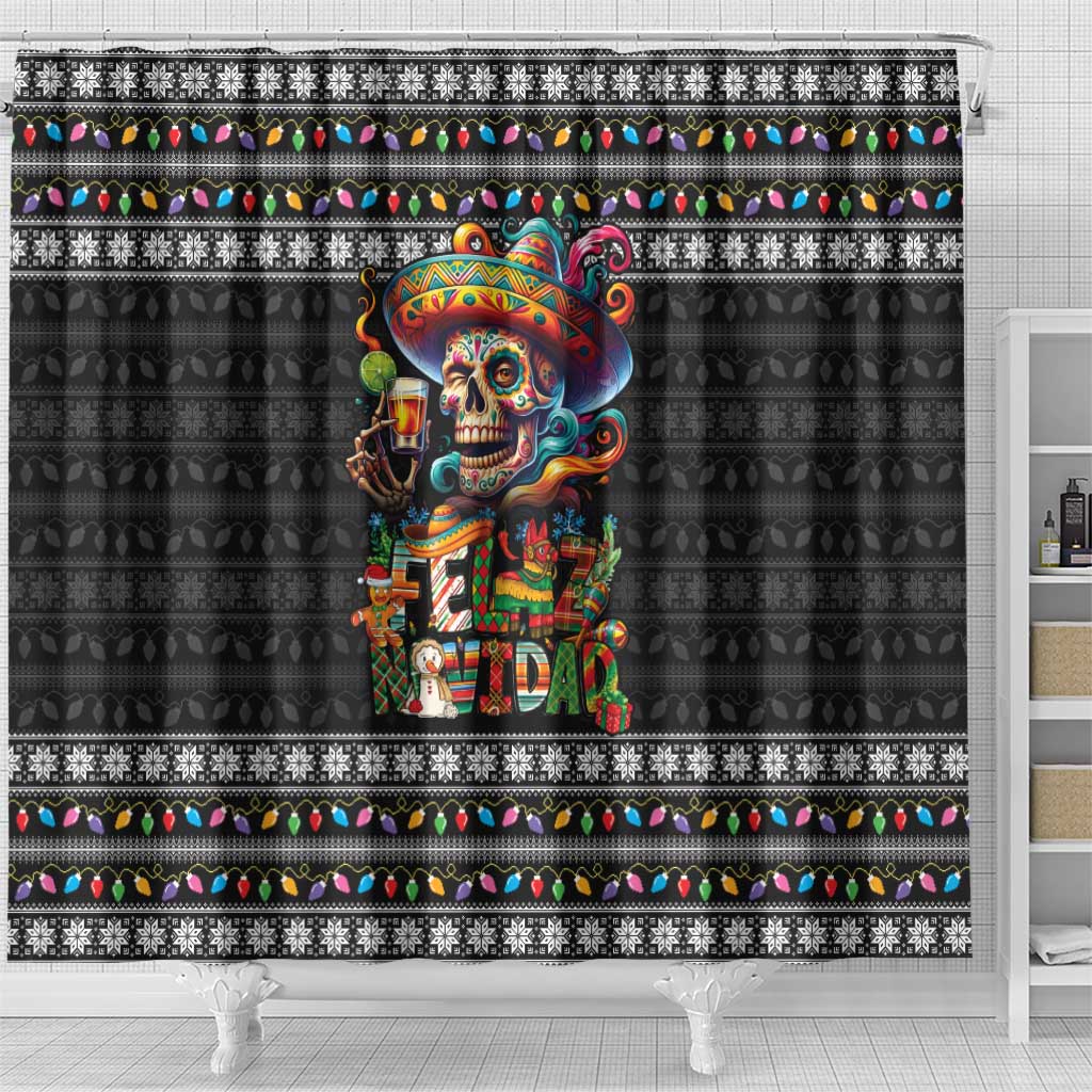 Mexican Sugar Skull Spanish Christmas Shower Curtain Feliz Navidad Mexico - Wonder Print Shop