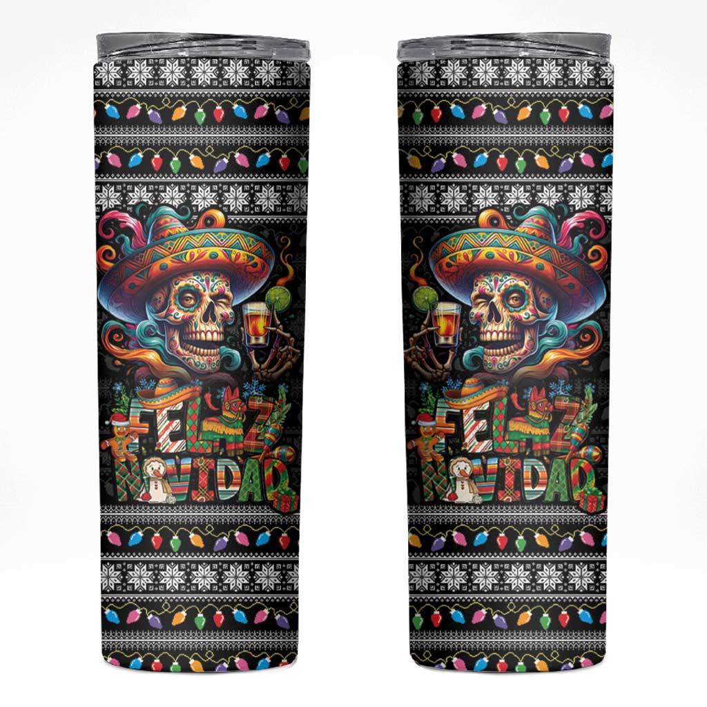 Mexican Sugar Skull Spanish Christmas Skinny Tumbler Feliz Navidad Mexico - Wonder Print Shop