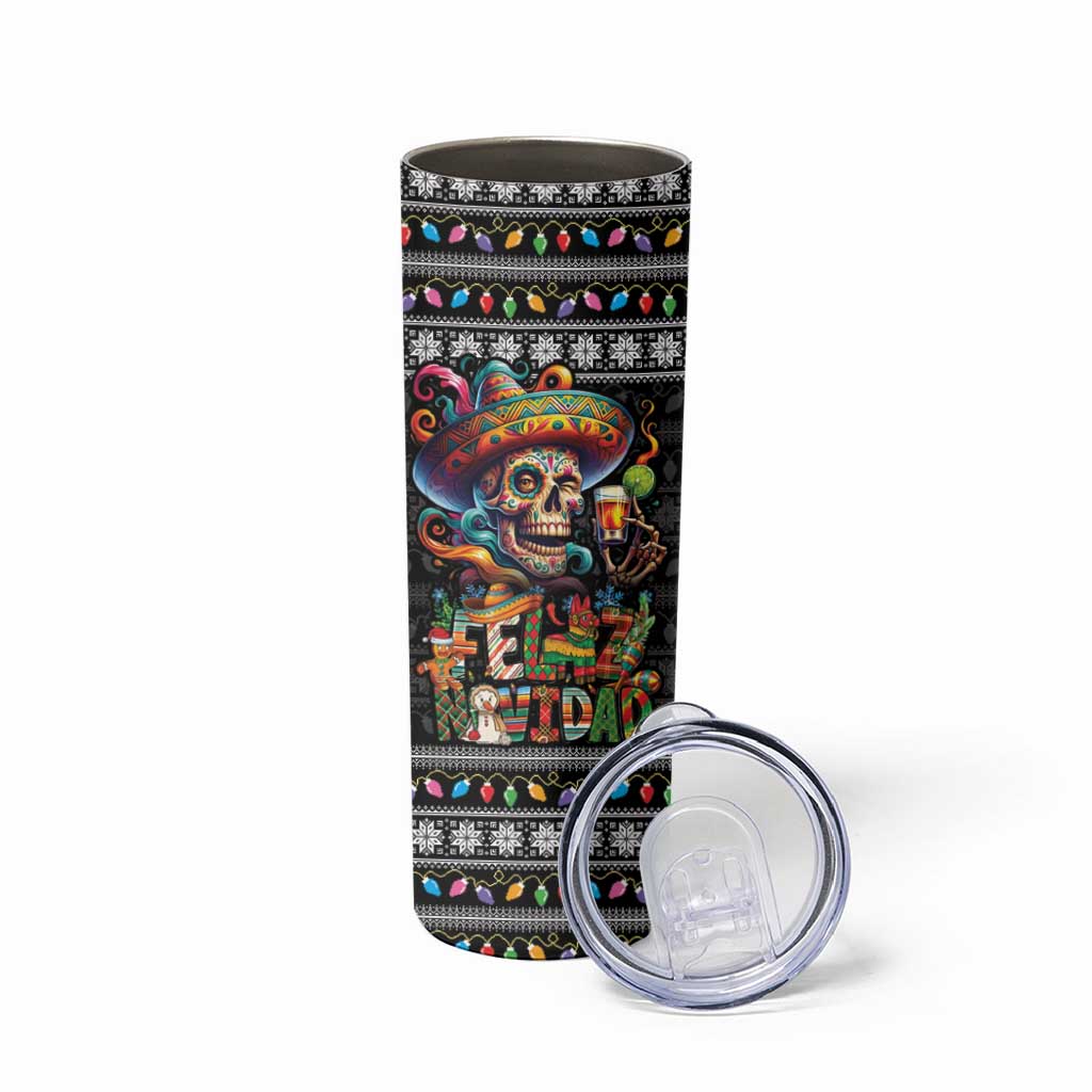 Mexican Sugar Skull Spanish Christmas Skinny Tumbler Feliz Navidad Mexico - Wonder Print Shop