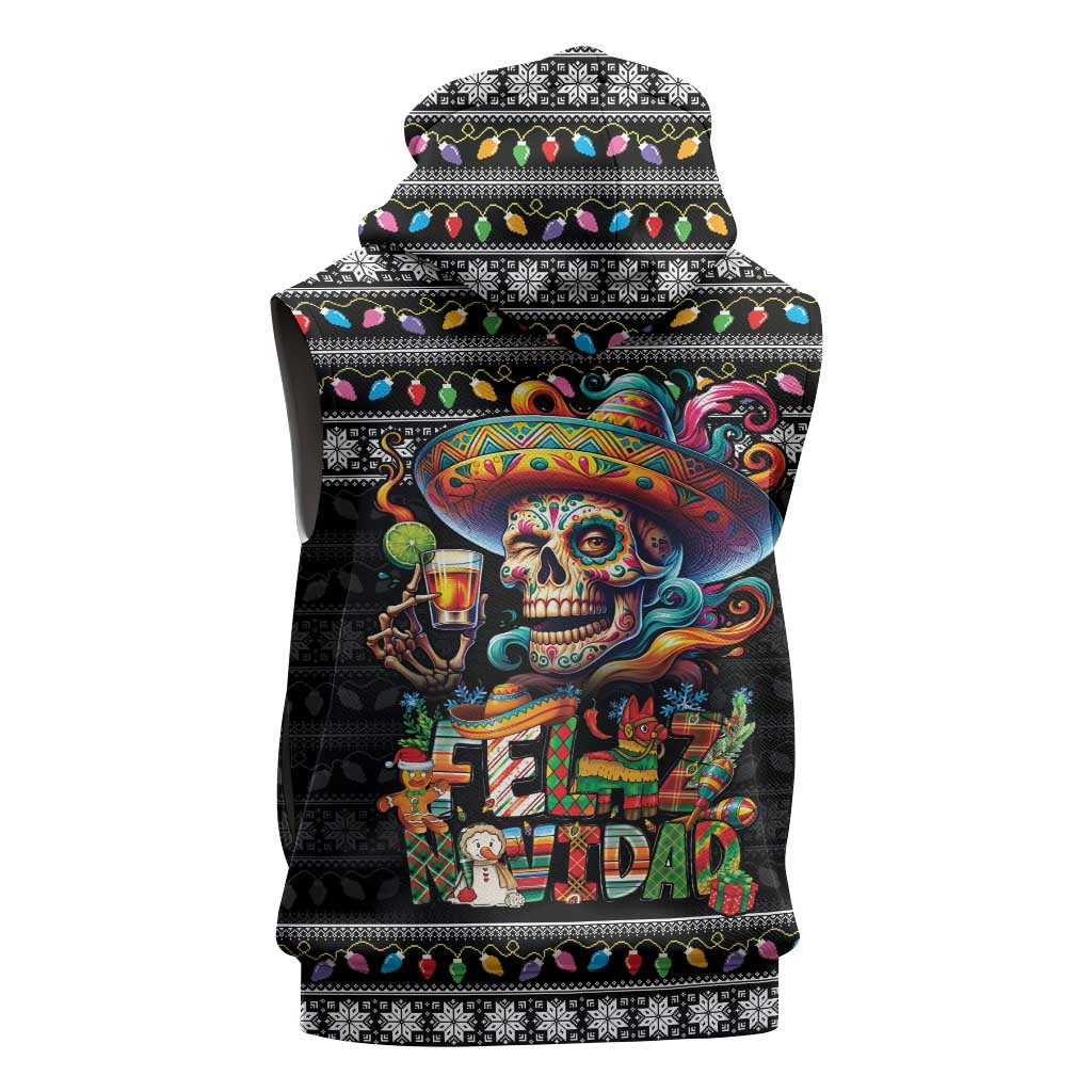 Mexican Sugar Skull Spanish Christmas Sleeveless Hoodie Feliz Navidad Mexico - Wonder Print Shop