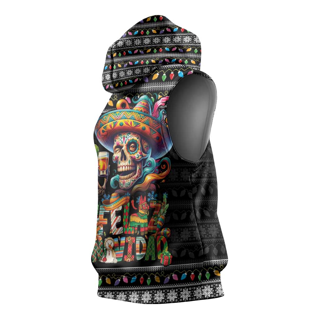 Mexican Sugar Skull Spanish Christmas Sleeveless Hoodie Feliz Navidad Mexico - Wonder Print Shop