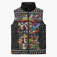 Mexican Sugar Skull Spanish Christmas Sleeveless Puffer Jacket Feliz Navidad Mexico - Wonder Print Shop
