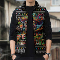 Mexican Sugar Skull Spanish Christmas Sleeveless Puffer Jacket Feliz Navidad Mexico - Wonder Print Shop