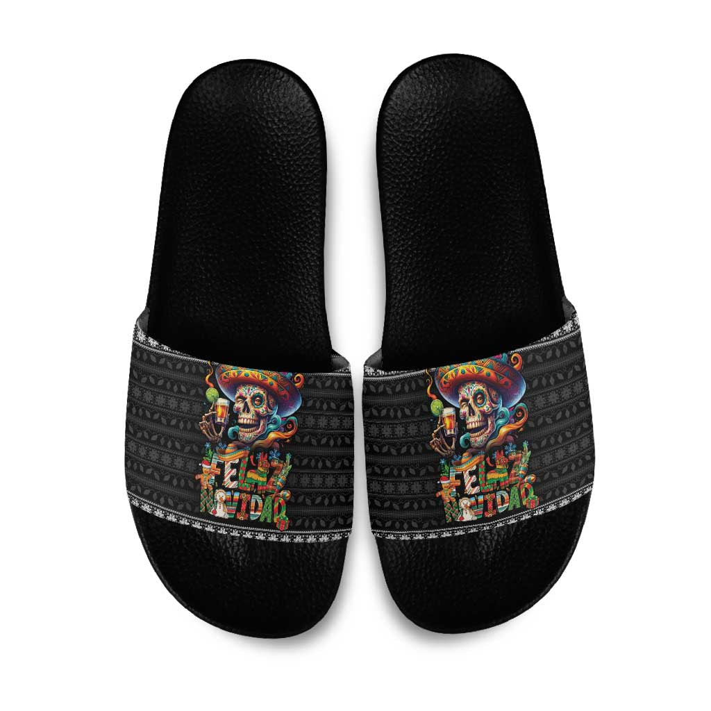 Mexican Sugar Skull Spanish Christmas Slide Sandals Feliz Navidad Mexico - Wonder Print Shop