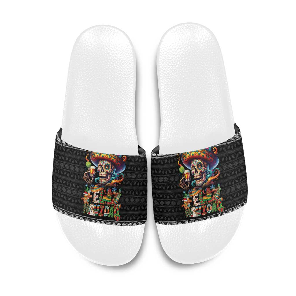 Mexican Sugar Skull Spanish Christmas Slide Sandals Feliz Navidad Mexico - Wonder Print Shop