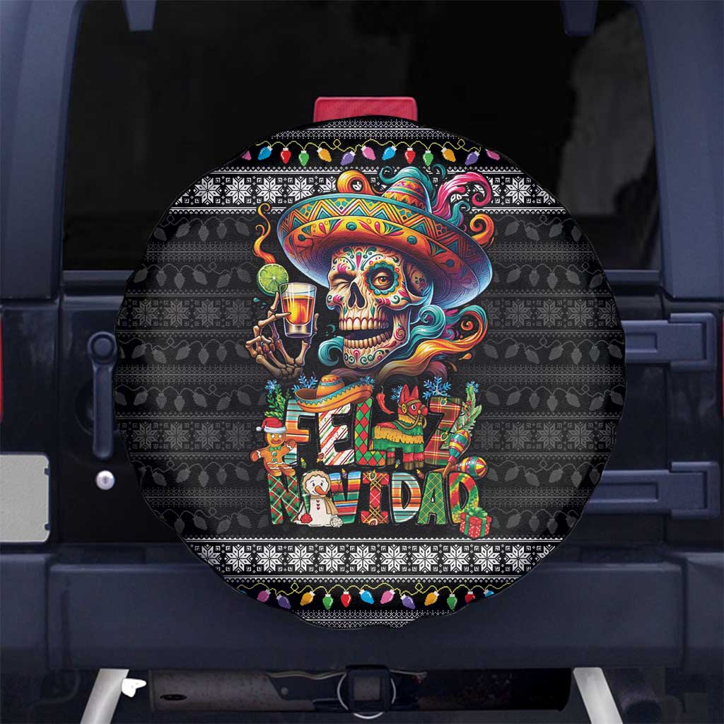 Mexican Sugar Skull Spanish Christmas Spare Tire Cover Feliz Navidad Mexico - Wonder Print Shop