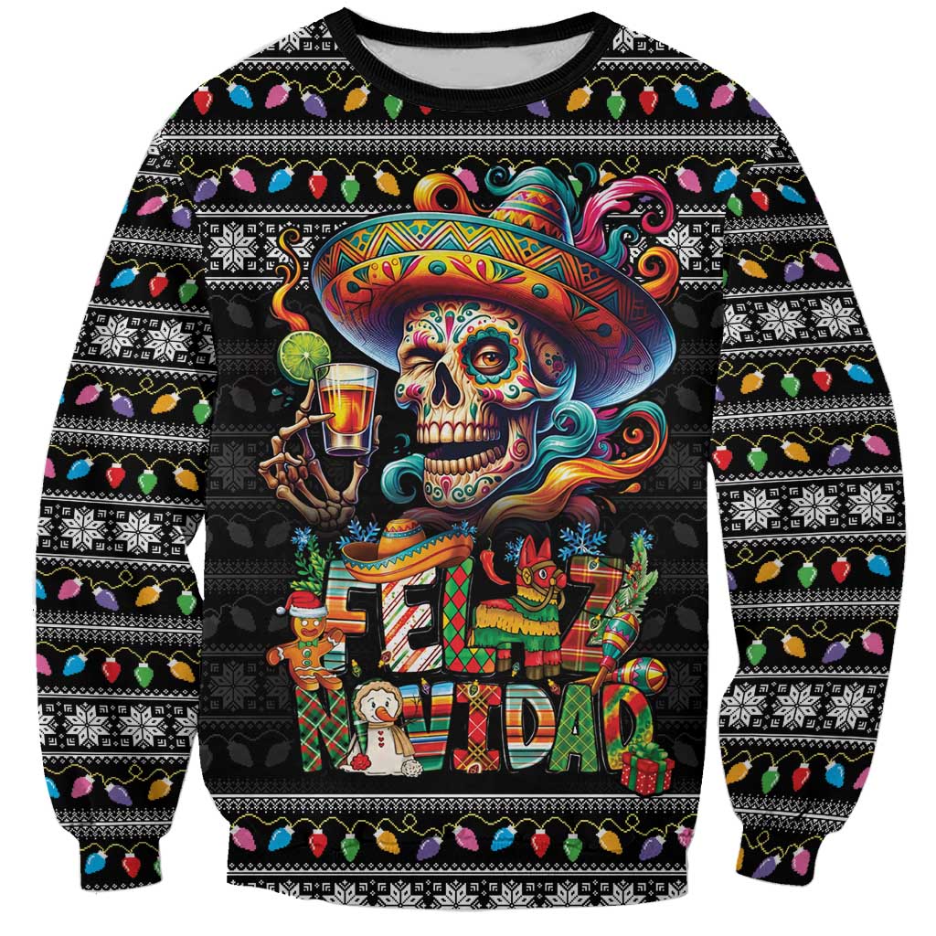 Mexican Sugar Skull Spanish Christmas Sweatshirt Feliz Navidad Mexico - Wonder Print Shop