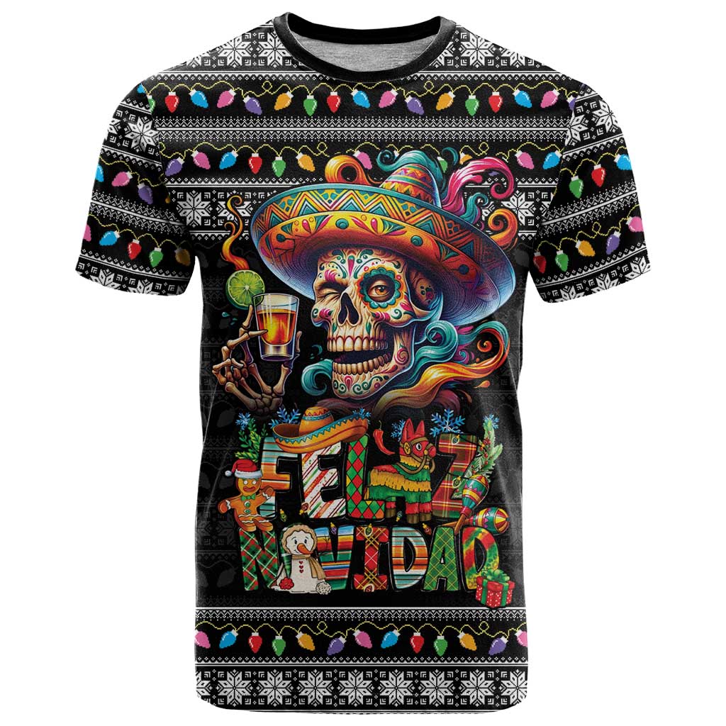 Mexican Sugar Skull Spanish Christmas T Shirt Feliz Navidad Mexico - Wonder Print Shop