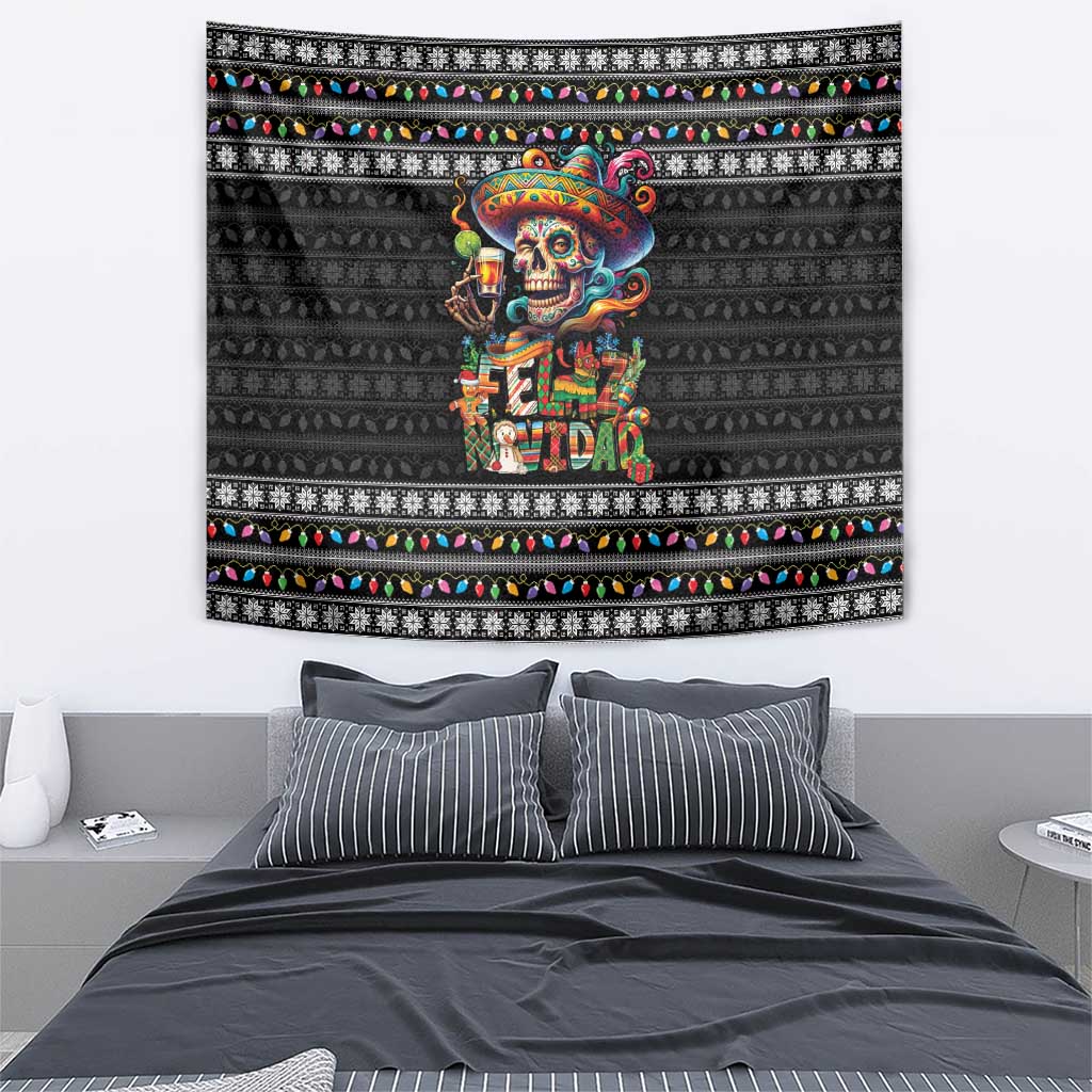 Mexican Sugar Skull Spanish Christmas Tapestry Feliz Navidad Mexico - Wonder Print Shop