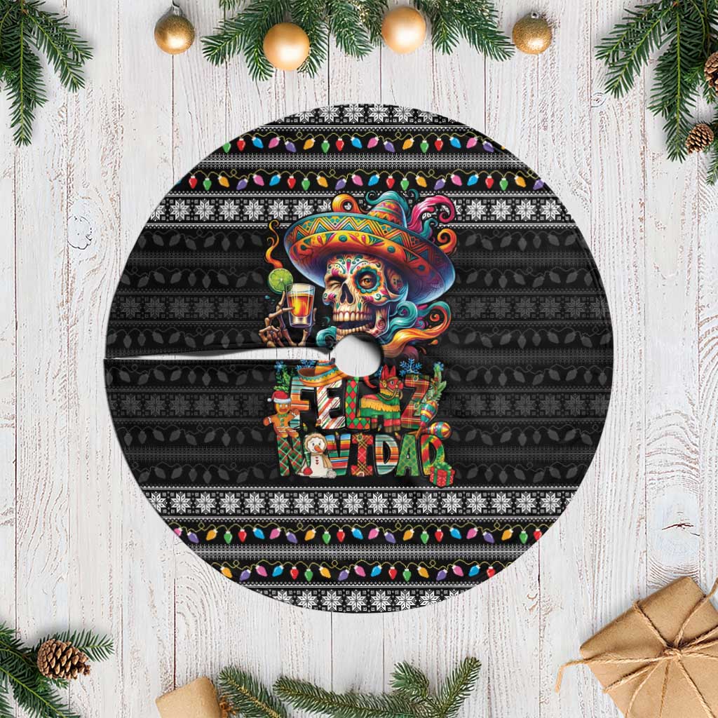 Mexican Sugar Skull Spanish Christmas Tree Skirt Feliz Navidad Mexico - Wonder Print Shop
