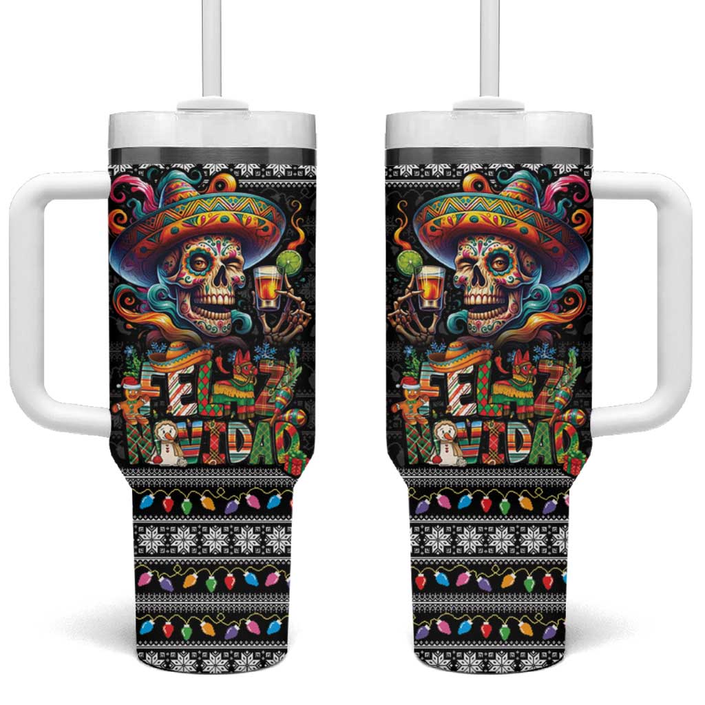 Mexican Sugar Skull Spanish Christmas Tumbler With Handle Feliz Navidad Mexico - Wonder Print Shop
