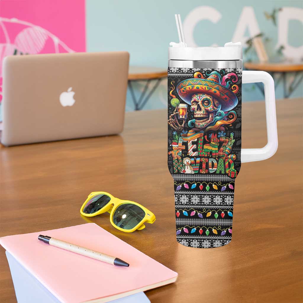 Mexican Sugar Skull Spanish Christmas Tumbler With Handle Feliz Navidad Mexico - Wonder Print Shop