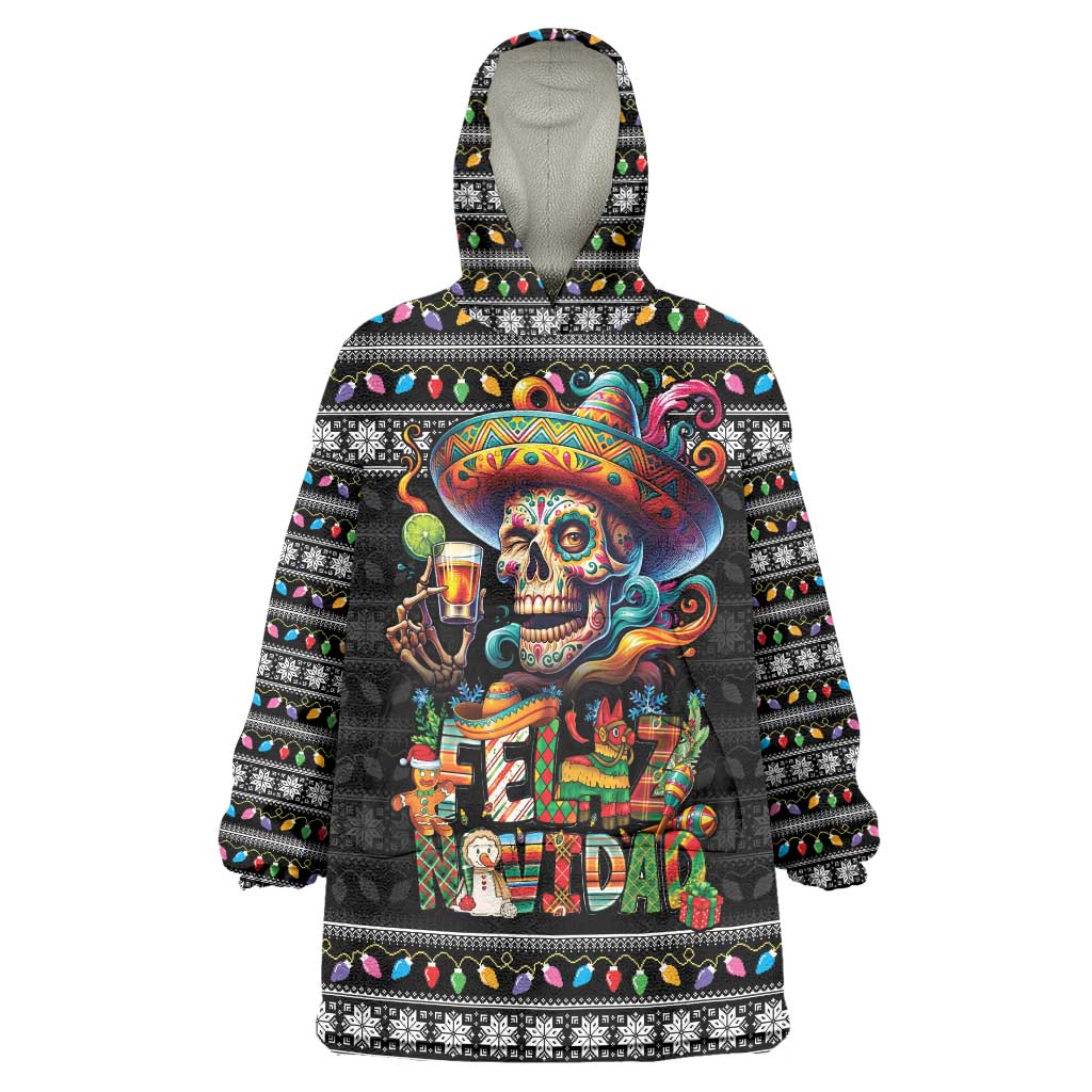 Mexican Sugar Skull Spanish Christmas Wearable Blanket Hoodie Feliz Navidad Mexico - Wonder Print Shop