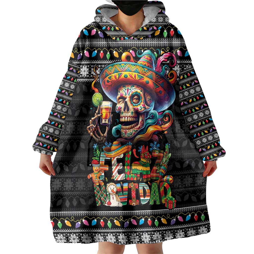 Mexican Sugar Skull Spanish Christmas Wearable Blanket Hoodie Feliz Navidad Mexico - Wonder Print Shop