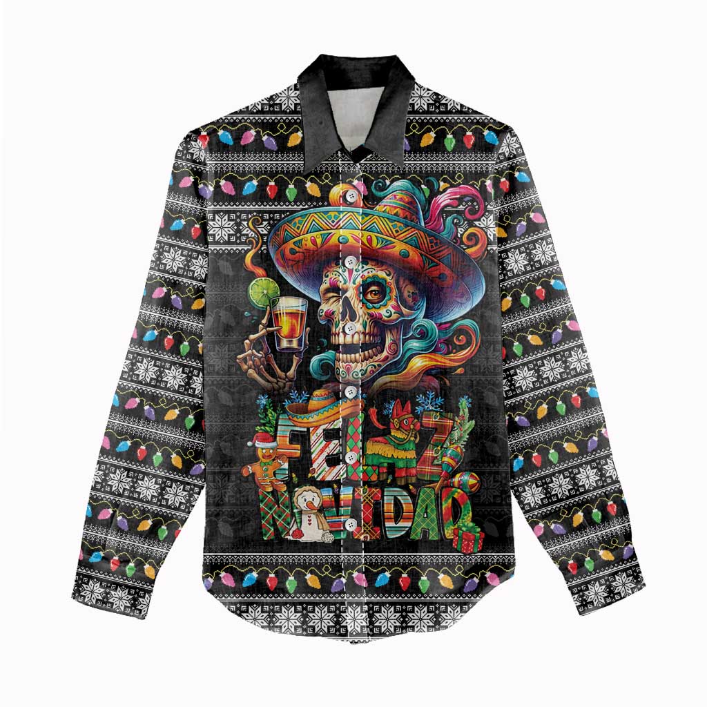 Mexican Sugar Skull Spanish Christmas Women Casual Shirt Feliz Navidad Mexico - Wonder Print Shop