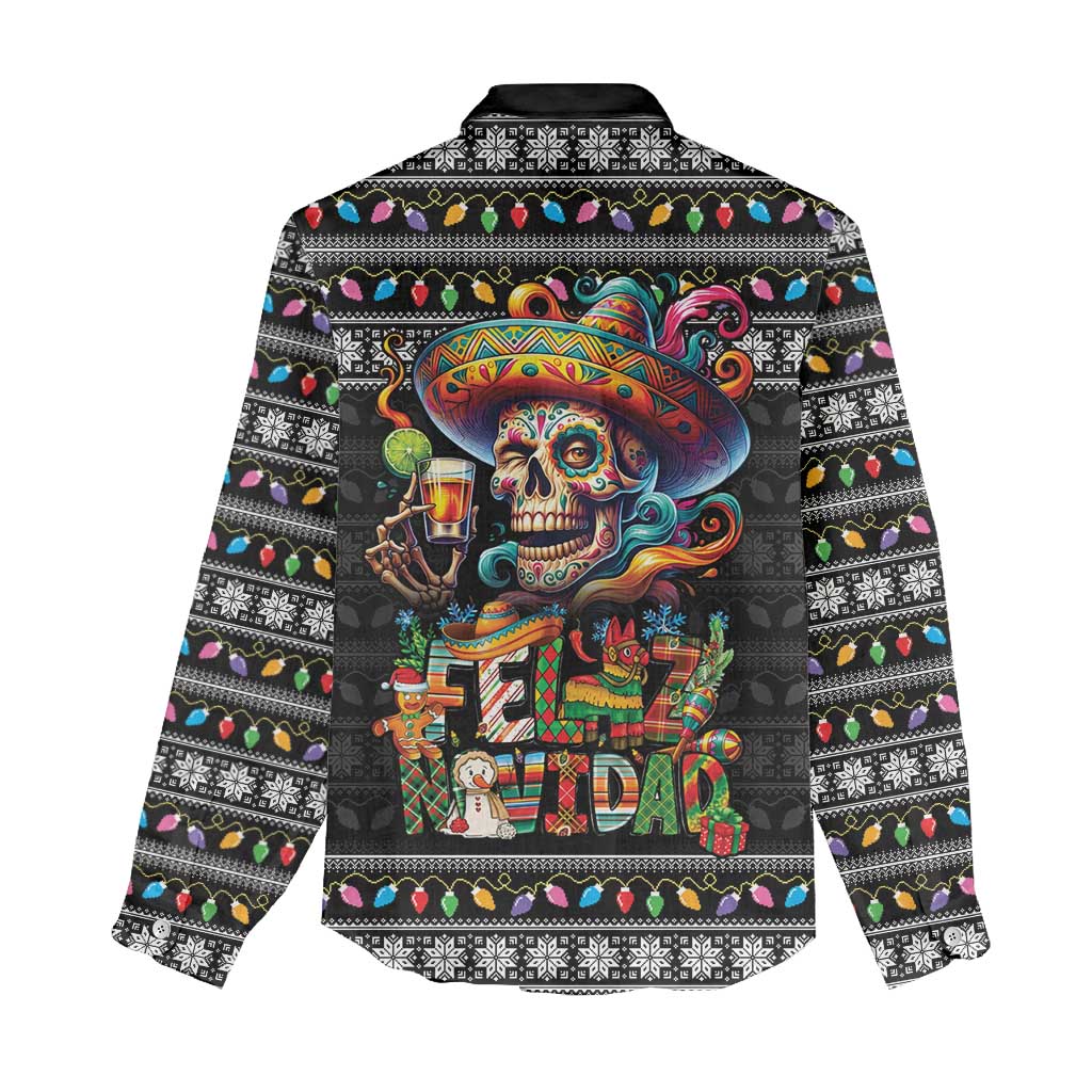 Mexican Sugar Skull Spanish Christmas Women Casual Shirt Feliz Navidad Mexico - Wonder Print Shop