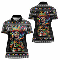 Mexican Sugar Skull Spanish Christmas Women Polo Shirt Feliz Navidad Mexico - Wonder Print Shop
