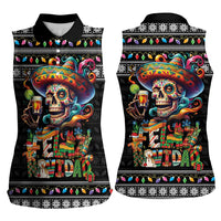 Mexican Sugar Skull Spanish Christmas Women Sleeveless Polo Shirt Feliz Navidad Mexico - Wonder Print Shop