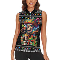 Mexican Sugar Skull Spanish Christmas Women Sleeveless Polo Shirt Feliz Navidad Mexico - Wonder Print Shop