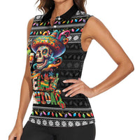 Mexican Sugar Skull Spanish Christmas Women Sleeveless Polo Shirt Feliz Navidad Mexico - Wonder Print Shop