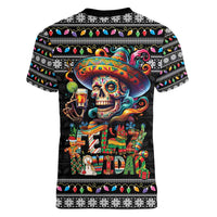 Mexican Sugar Skull Spanish Christmas Women V-Neck T-Shirt Feliz Navidad Mexico - Wonder Print Shop