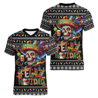 Mexican Sugar Skull Spanish Christmas Women V-Neck T-Shirt Feliz Navidad Mexico - Wonder Print Shop