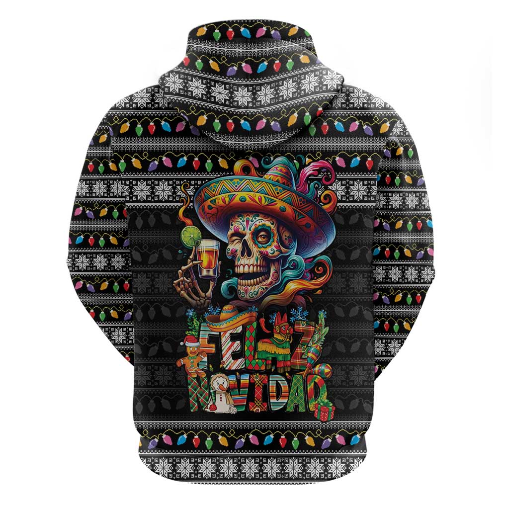 Mexican Sugar Skull Spanish Christmas Zip Hoodie Feliz Navidad Mexico - Wonder Print Shop