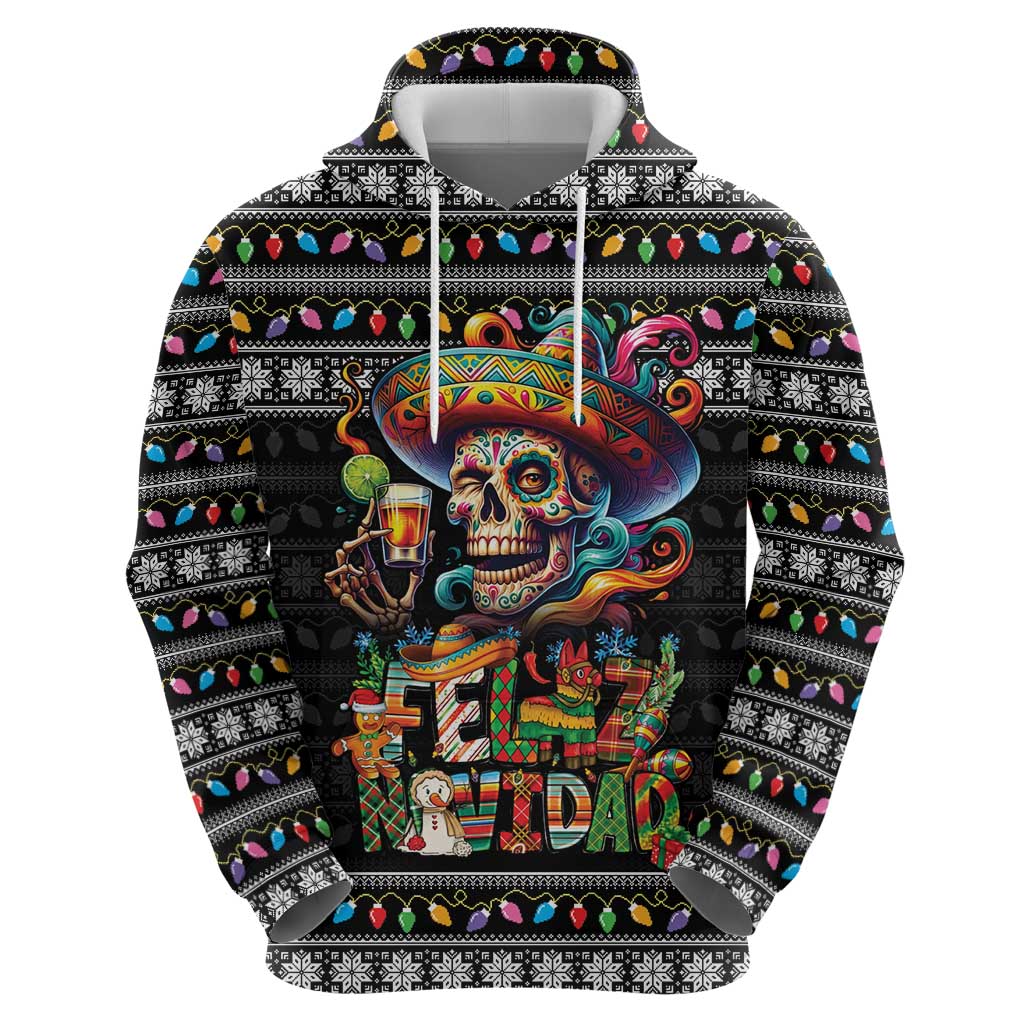 Mexican Sugar Skull Spanish Christmas Zip Hoodie Feliz Navidad Mexico - Wonder Print Shop