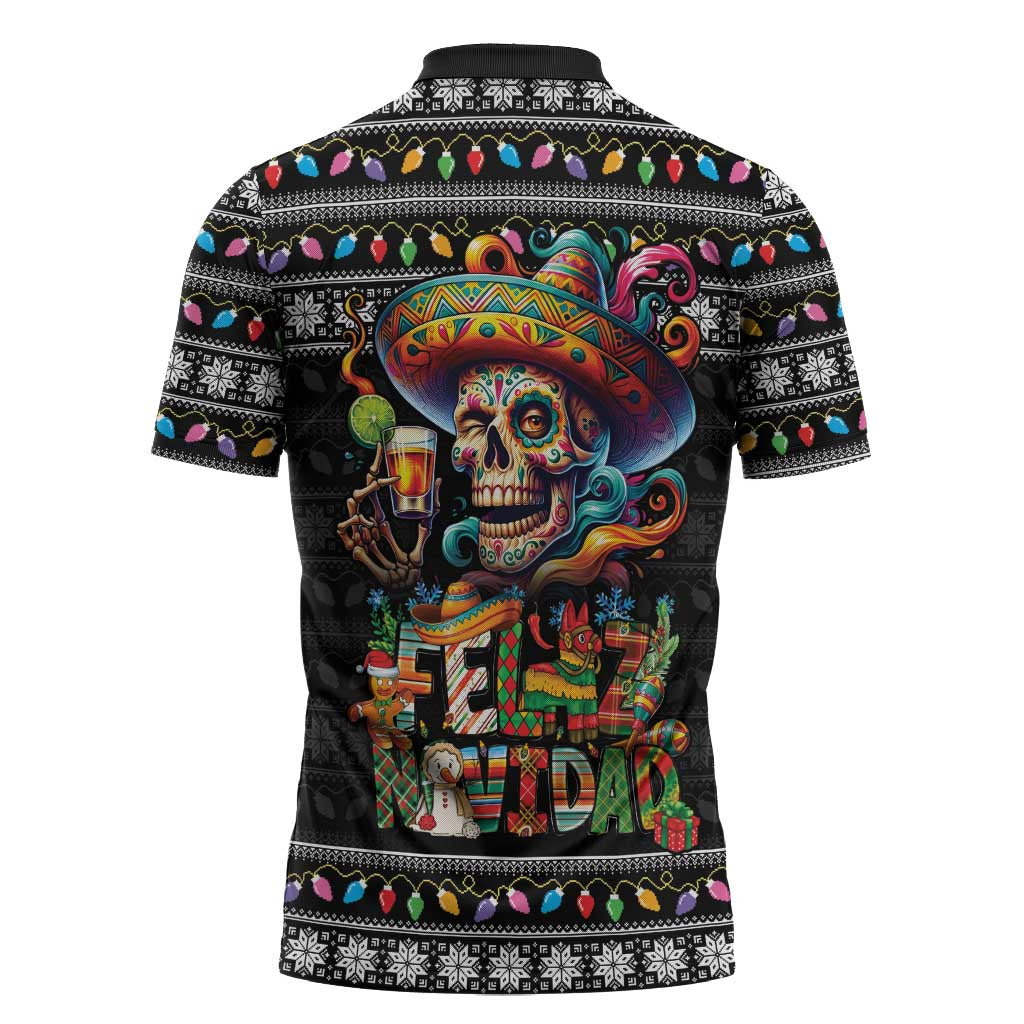 Mexican Sugar Skull Spanish Christmas Zipper Polo Shirt Feliz Navidad Mexico - Wonder Print Shop