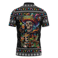Mexican Sugar Skull Spanish Christmas Zipper Polo Shirt Feliz Navidad Mexico - Wonder Print Shop