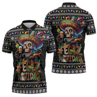 Mexican Sugar Skull Spanish Christmas Zipper Polo Shirt Feliz Navidad Mexico - Wonder Print Shop