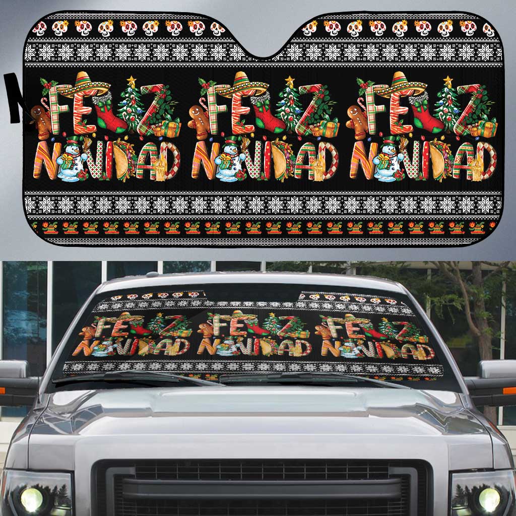 Mexican Sumbrero and Snowman Christmas Auto Sun Shade Feliz Navidad Mexico - Wonder Print Shop