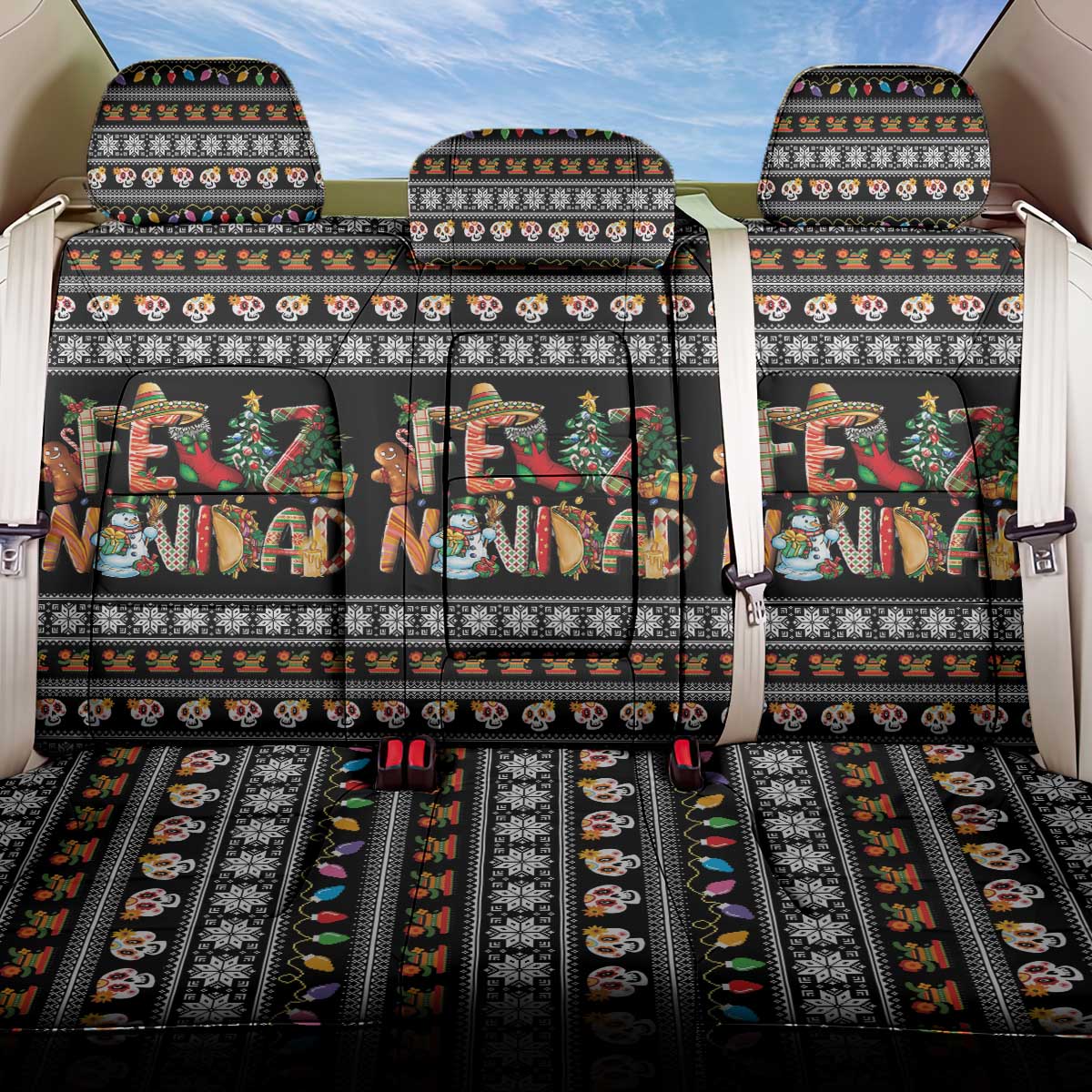 Mexican Sumbrero and Snowman Christmas Back Car Seat Cover Feliz Navidad Mexico - Wonder Print Shop